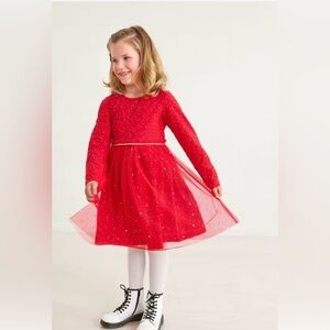 Hanna Andersson Holiday Valentine Shimmer Star Dress In Soft Tulle Red Sz 4T